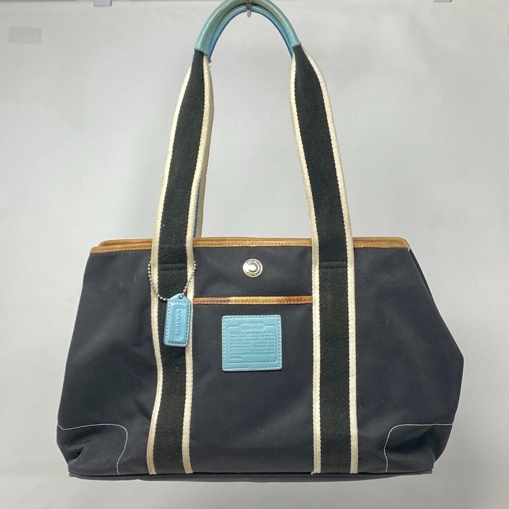 Vtg Coach Hampton Weekender 5656 Nylon Shoulder Handbag Purse Black Brown Blue